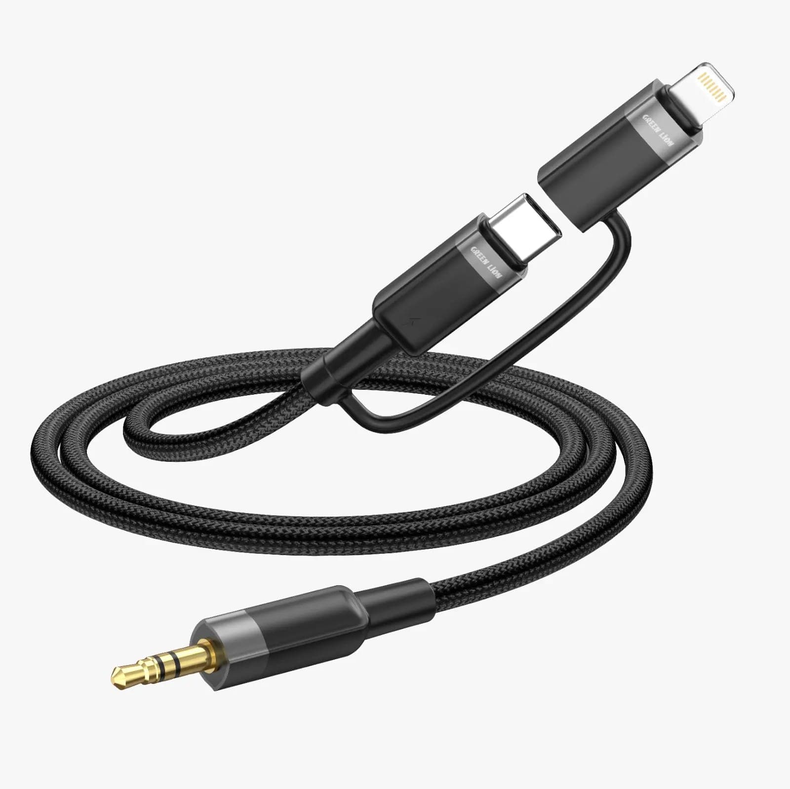 Green Lion 2-in-1 Audio Cable 1M USB-C/Lightning to 3.5mm AUX - Black