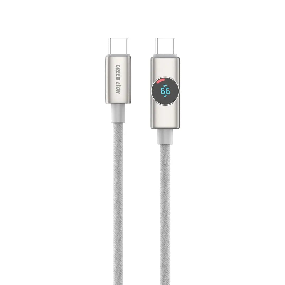Green Lion Volt Display Nylon Braided 1M Cable USB-C to USB-C PD 100W - Titanium
