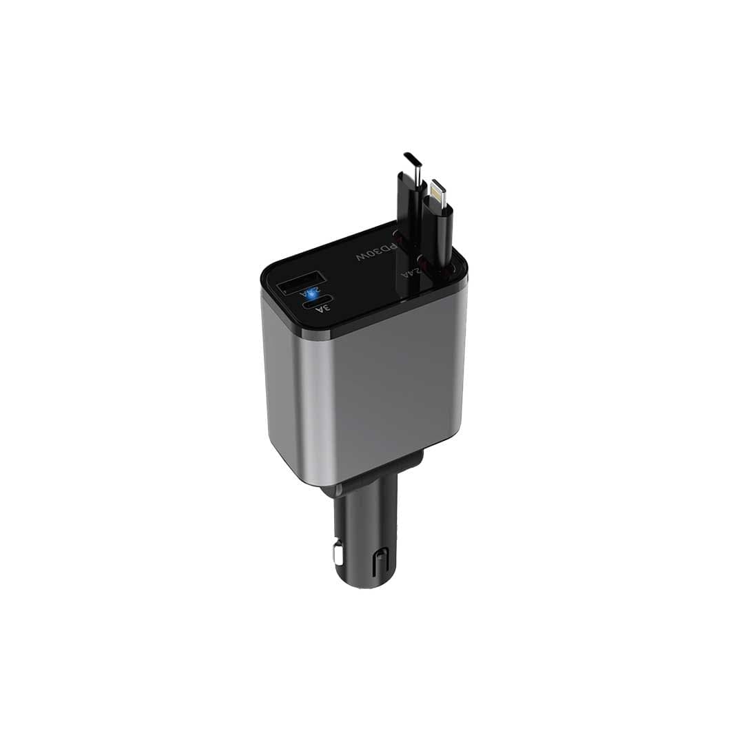 Green Lion Retractable 50W Car Charger - Black