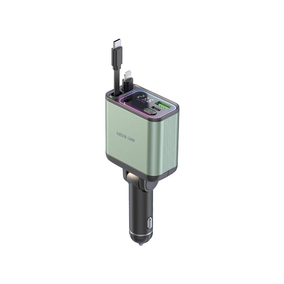Green Lion Retractable 90W Car Charger PD-65W - Green
