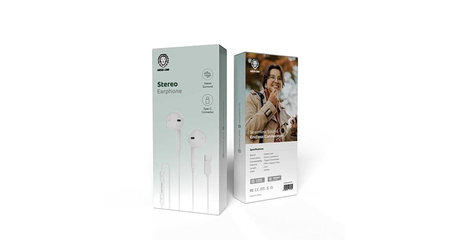 Green Lion Wired Stereo Earphones with Type-C Connector - White