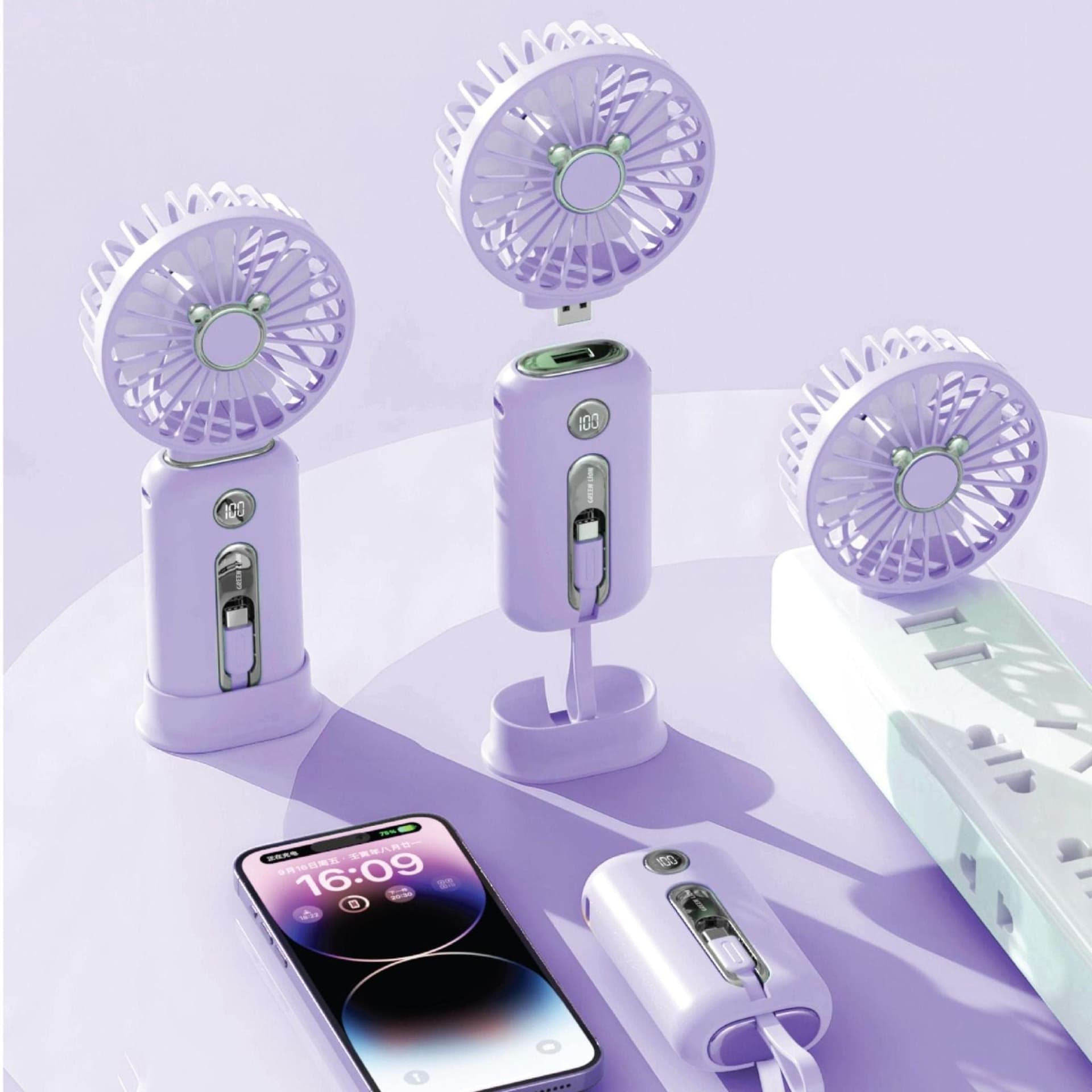 Green Lion WindMate Portable Power Bank & Fan 10K mAh - Purple