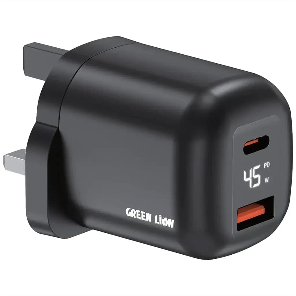 Green Lion Q-Series UK Plug GaN Charger USB-C&A PD45W+QC3.0 - Black
