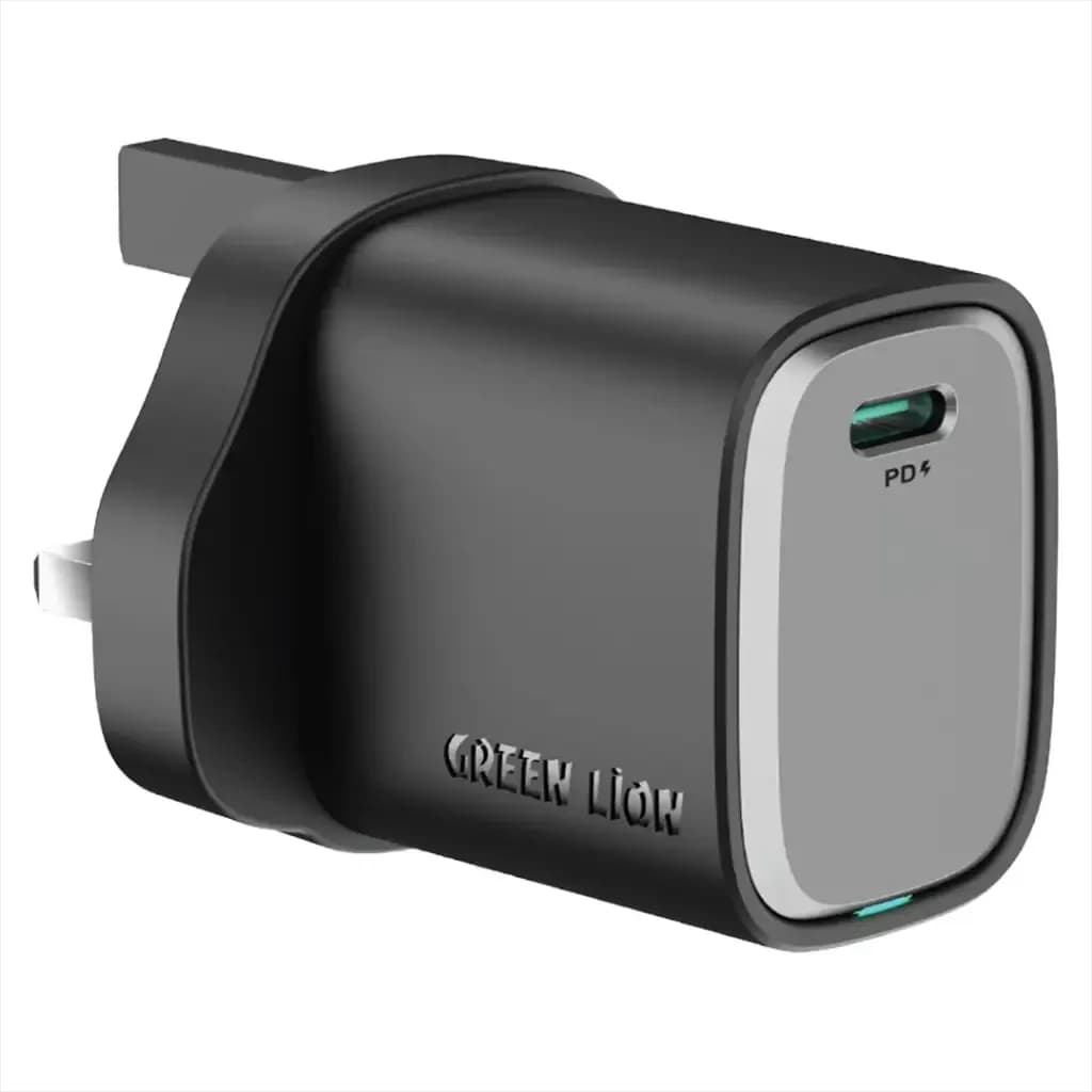 Green Lion SUPRA 33W GaN UK Wall Charger USB-C + USB C-to-C Cable - Black