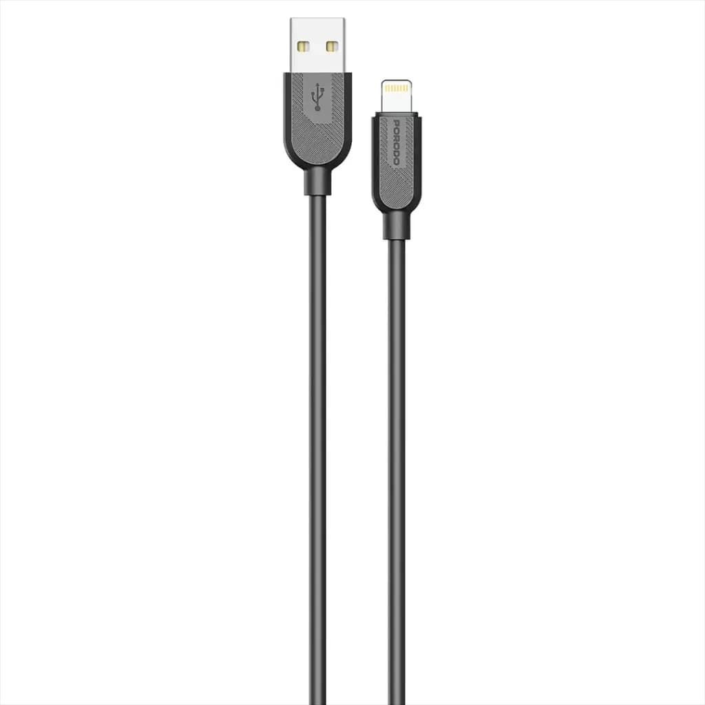 Porodo Silicone Cable USB-A to Lightning 12W 1m - Black