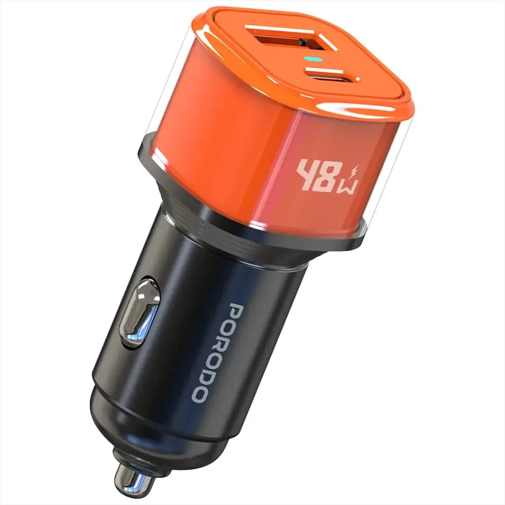 Porodo Averin Car Charger USB-A & Type-C 48W - Orange