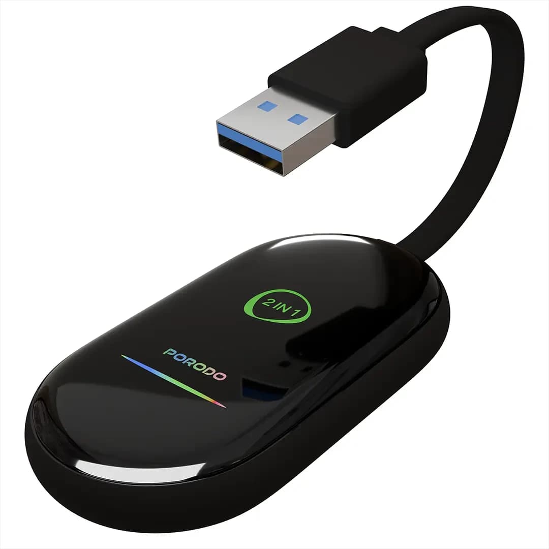 Porodo Play-X 2-in-1 Wireless Android Carplay Adaptor (Wi-Fi + BT) - Black