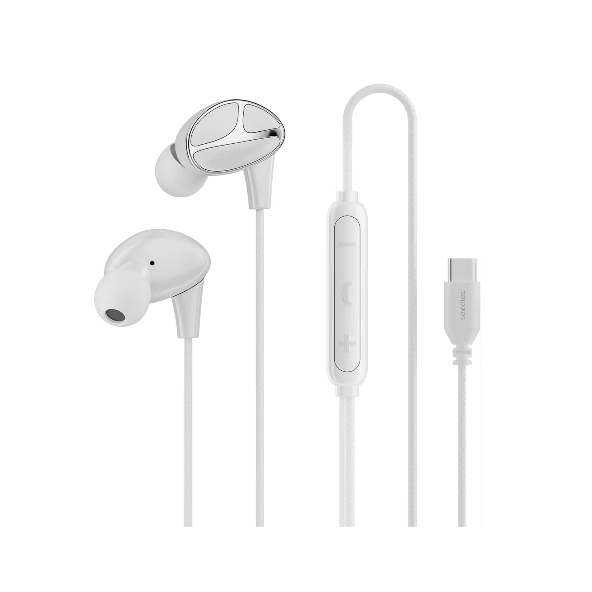 Porodo Type-C 3 Button Wired Earphone - White