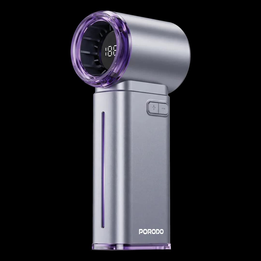 Porodo Lifestyle Handheld Mist Fan with Digital Display - Grey + Purple