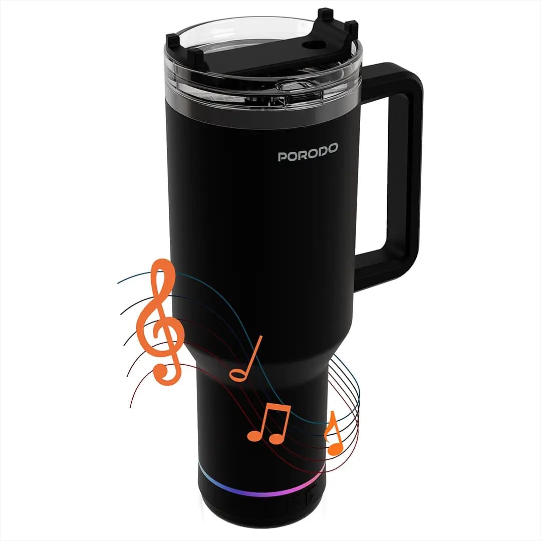 Porodo Lifestyle HydroTunes Portable Tumbler with Bluetooth Speaker - Black